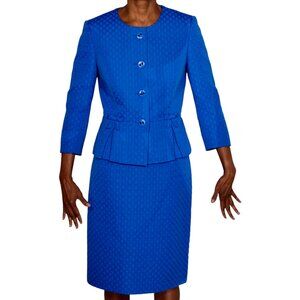 Tahari Arthur S. Levine Blue Circle Pattern Brocade 2 Piece Skirt Suit